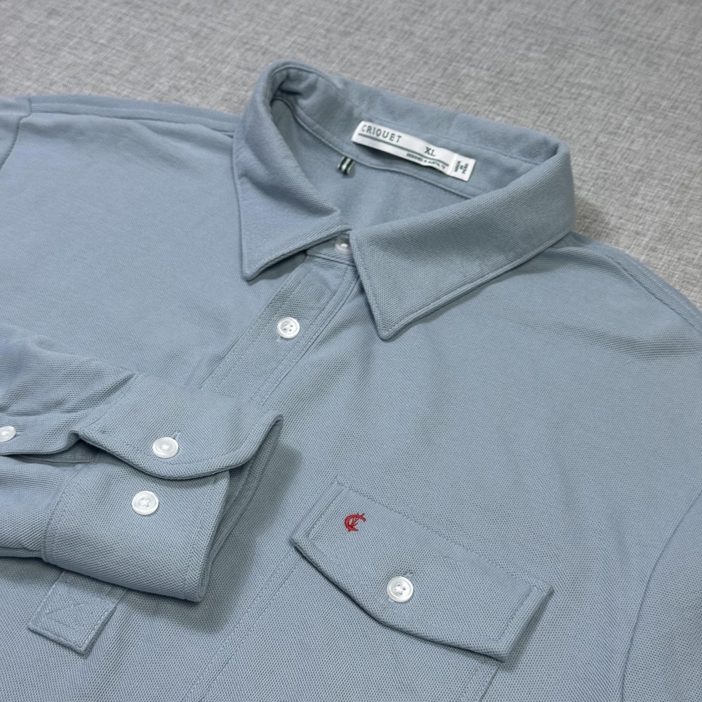 Criquet Polo Shirt Mens XL Blue Long Sleeve Collared 100% Cotton Embroidered